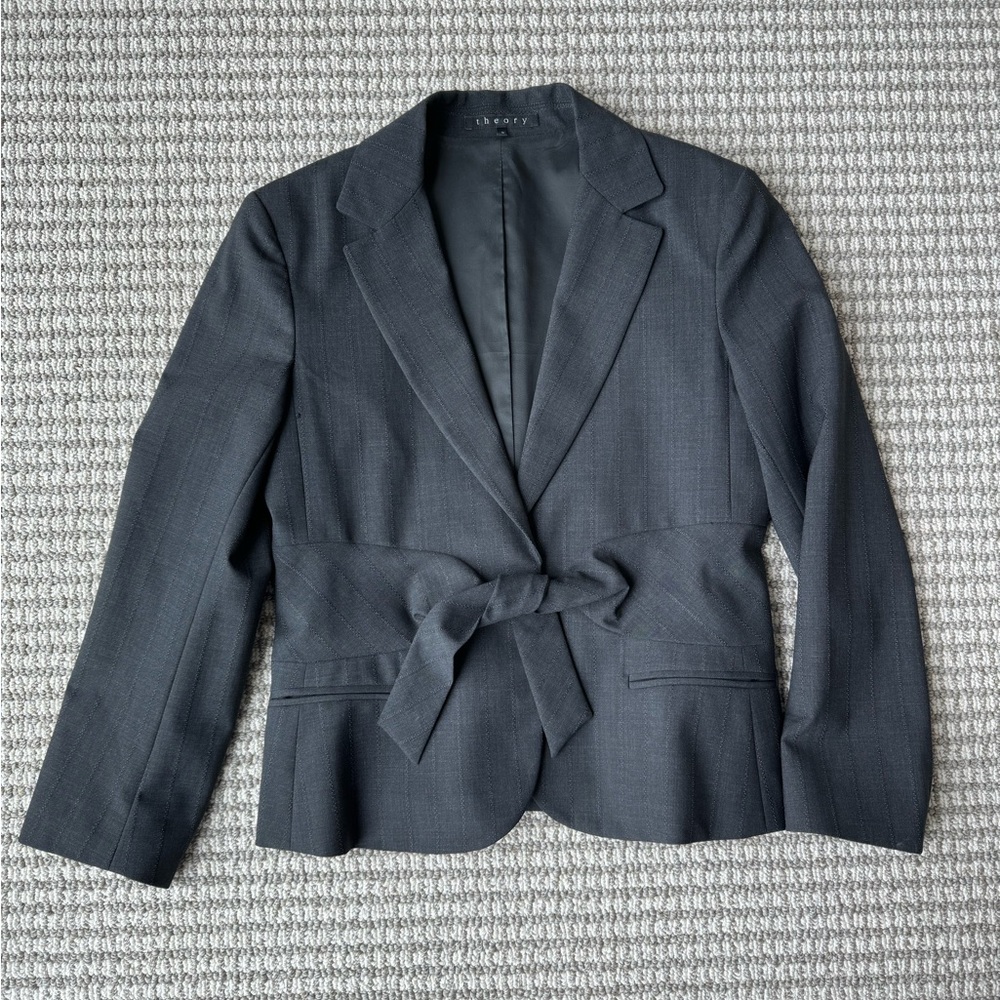 Theory Dark Charcoal Galina Pinstripe Blazer